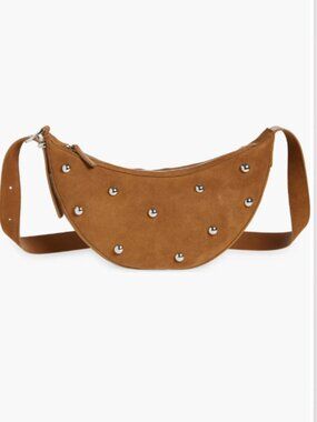 Madewell Studded Crescent Suede Sling Bag Acorn Camel